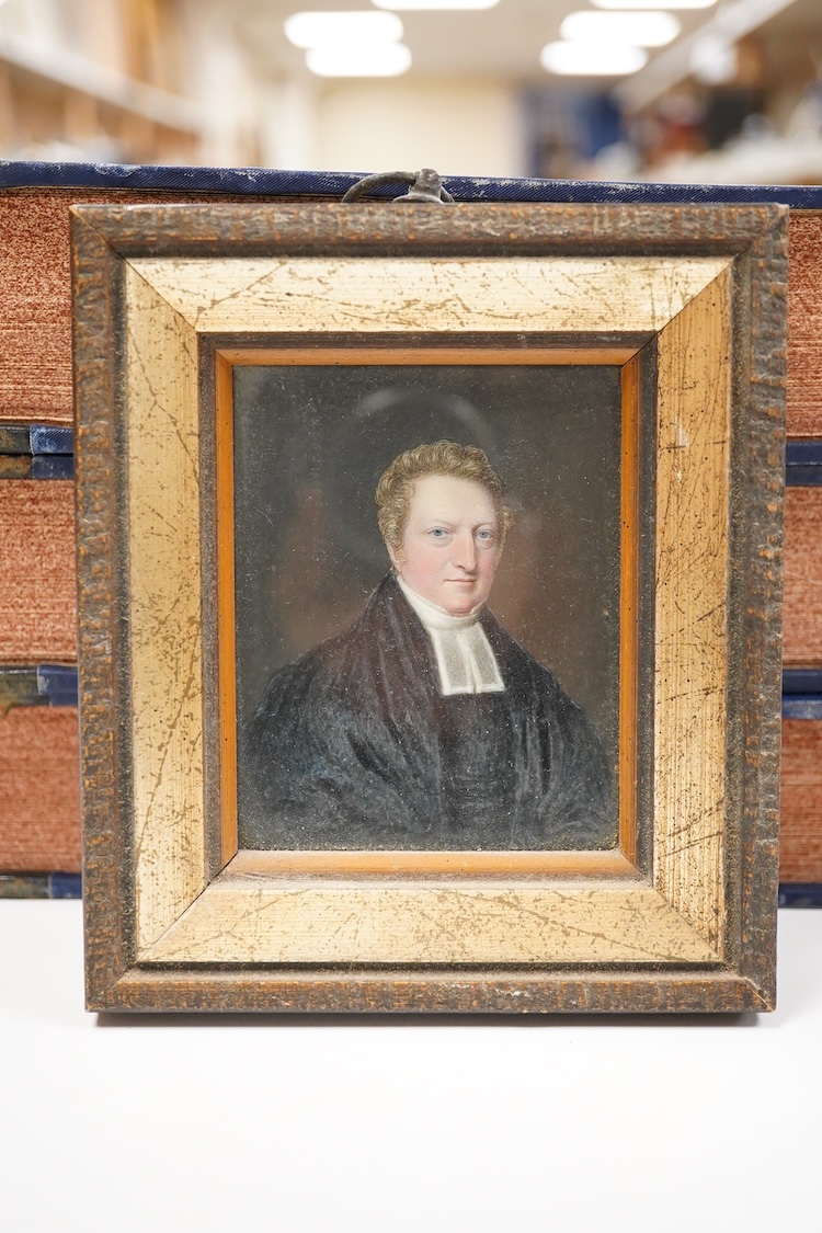 19th century, English School, Portrait miniature of a clerical gentleman, watercolour on ivory, 8.5 x 6.5cm CITES Submission reference E1LK2ELC
